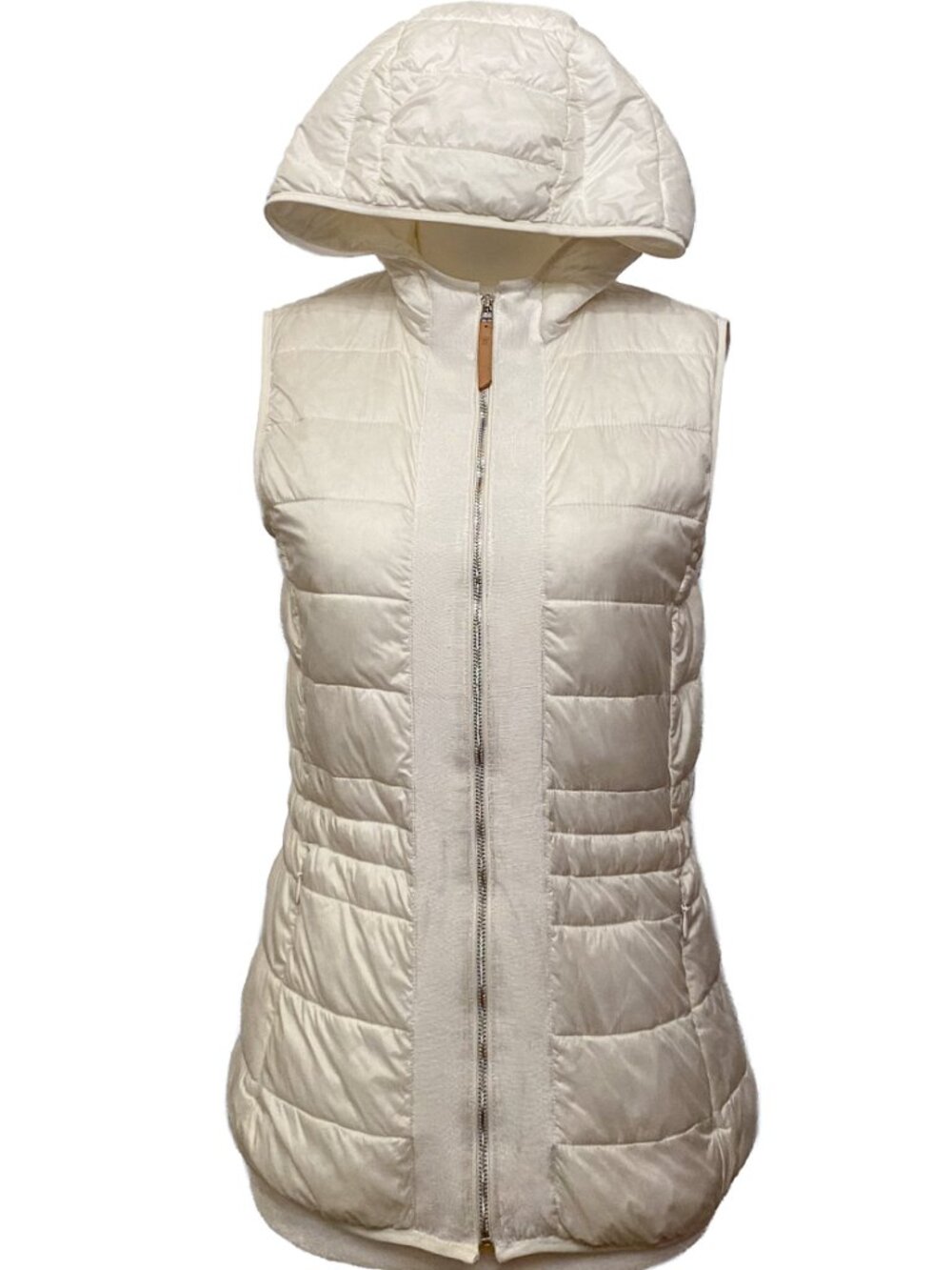 MASSIMO DUTTI Hooded Ivory Quilted Puffer Vest Lightweight Fall Size S